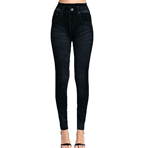 Generisch Leggings Damen Jeansoptik Gedickt oder dünn Hohe Taillen Leggings mit Bund Mode Shaping Leggins Dehnbar Formende Treggings Streetwear Hosen von Generisch