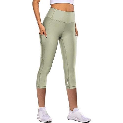 Generisch Leggings Damen Mit Taschen 3/4 Sport Leggins High Waist Kurze Sporthose Blickdicht 7/8 Yoga Hose Dehnbar Für Sommer Gym Yogahose Damen 3/4 Hohe Taille Zur Formung von Generisch