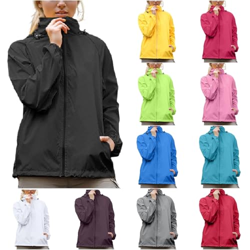 Generisch Leichte Damen Fahrradjacke Wasserdicht & Winddicht - Atmungsaktive Regenjacke mit Kapuze und UV-Schutz, Packbare Übergangsjacke Outdoor Funktionsjacke Regenmantel Wanderung Windjacke von Generisch
