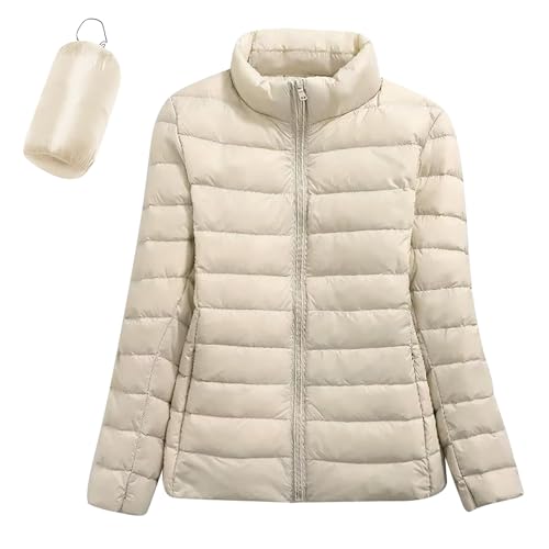 Generisch Leichte Daunenjacke Damen Basc Einfarbig Daunenmantel Lightweight Steppjacke Frauen Leicht Packable Down Jacket Federleichte Daunenjacke Dünne Winterjacke Damen Puffer Jacke(B Weiß,4XL) von Generisch