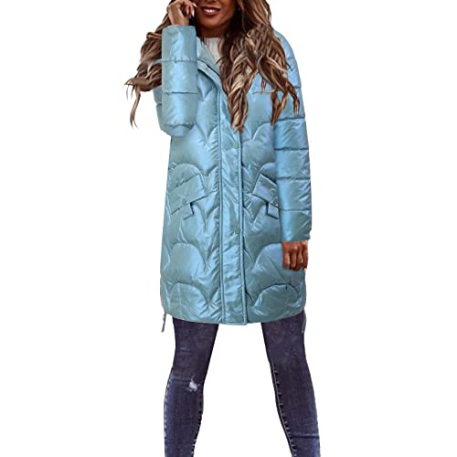 Generisch Leichte Daunenmantel Damen Winter Herbst Übergangsjacke Warm Schwarz Outdoor Steppjacke Winterjacke Übergang Mantel Lang Wasserdicht Steppmantel mit Kapuze Damen-Jacken Wintermantel von Generisch