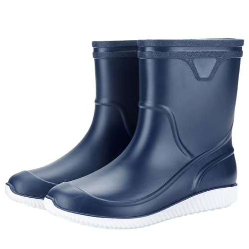 Leichte Gummistiefel Damen Boots Wasserdicht Modische Regenstiefel für Herren mit Mittlerem Rohr Können Überall Getragen Werden,Zum Angeln Im Freien,In Halbe Gummistiefel Damen (Blue,44) von Generisch