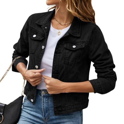 Generisch Leichte Jeansjacke Damen Kurz Frühlingsjacke Oversize Einfarbig Übergangsjacke Mit Taschen Dünne Jeans Jacke Für Frauen Vintage Sommerjacke von Generisch
