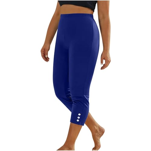 Generisch Leichte Sommerhose Damen 7/8 Jeggings Damen Sommer Stretch High Waist Hose Curvy Sommerhosen Leicht Und Luftig Leggings Sommer 7/8 Hosen Mit Gummizug Damenhosen Mit Knöpfen Freizeithose von Generisch