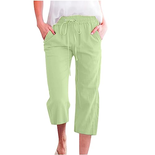 Generisch Leichte Sommerhose Damen Leinenhose 3/4 Stoffhose Freizeithose Strandhose Einfarbig Locker Bequeme Chino Musselin Hose mit Taschen Weich Bequem Sporthose für Frauen von Generisch