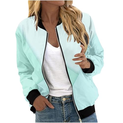 Generisch Leichte Sommerjacke Damen,Herbstjacke Damen Casual Jacke Langarm Bomberjacke Reißverschluss Stehkragen Outwear Kurz Coat Herbst Sommer College Jacke Winterjacke von Generisch