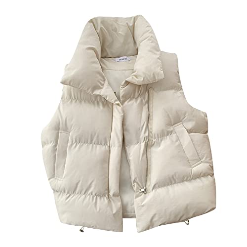 Generisch Leichte Weiß Steppjacke Ohne Ärmel Damen Winterjacke Warm Steppweste Ohne Kapuze Daunenjacke Herbst Winter Casual Daunenweste Outdoor Puffer Jacke Weste Pufferweste Outdoorweste von Generisch