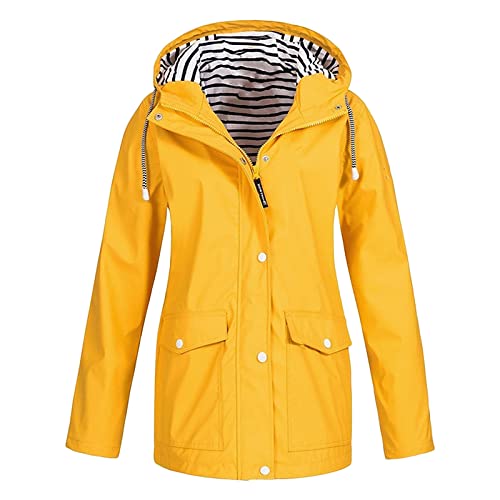 Generisch Leichte wasserdichte Damen Regenjacke ReißVerschlussmantel Winter Warm Outwear LäSsige Outdoor-Windschutztasche Mit Kapuze (XL,Gelb) von Generisch