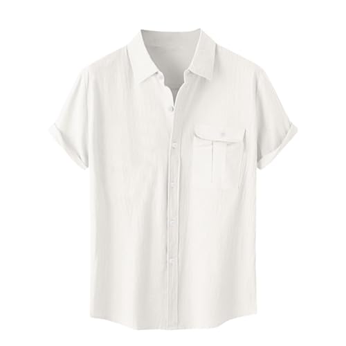 Generisch Leinen Baumwolle Hemd Herren Sommer Kurzarm Leinenhemd Businesshemd Mit Brusttasche Freizeithemd Sommerhemd Basic Kurzarmhemd Herrenhemden Wanderhemd Regular Fit Trachtenhemd M-5xl von Generisch