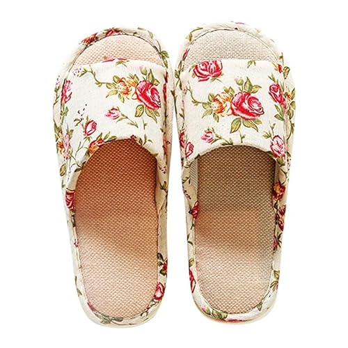 Generisch Leinen Hausschlappen Unisex - Pantoffeln Herren Sommer Draußen Bequem Süße Slippers Elegant Haushaltsschuhe Atmungsaktive Freizeitschuhe Modischer Sandaletten Leicht Leinenpantoffeln von Generisch