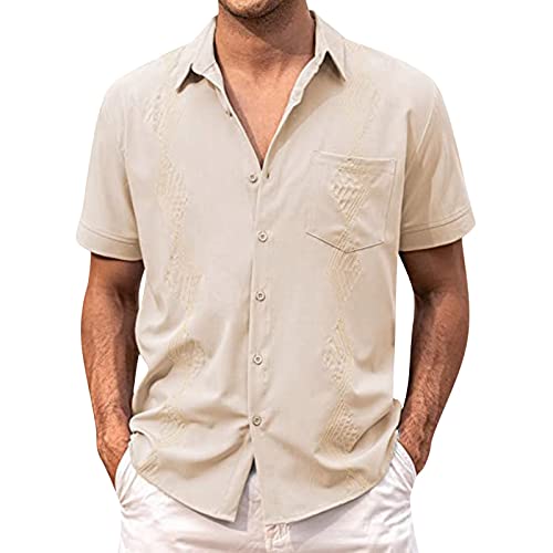 Generisch Leinen Hemd Herren Kurzarm Sommer Baumwolle Freizeithemd Einfarbig Casual Strandhemd Leicht Mens Shirts Seidensticker Hemd Herren Regular WeißEs Hemd Herren Baumwolle Button Down von Generisch