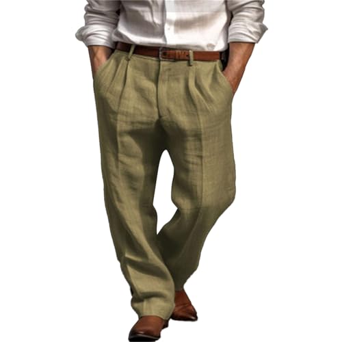Generisch Leinen Hose Herren Lang Mit Taschen - Elastischer Bund, Sommer Pyjama, Leichte Sommerhose Mit Stretch-Bund von Generisch