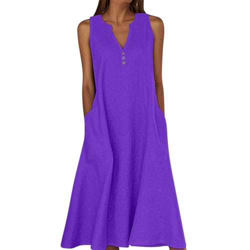 Generisch Leinen Kleider Für Damen Lang Freizeit Kleid Rundhalsausschnitt Freizeitkleid Große Größen Sommer Beach Strandkleid Leicht Und Luftig Langes Kleid Elegante Summer Dress von Generisch