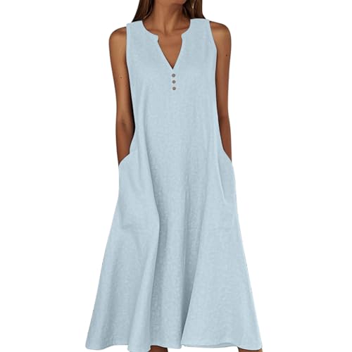Generisch Leinen Kleider Für Damen Lang Freizeit Kleid Rundhalsausschnitt Freizeitkleid Große Größen Sommer Beach Strandkleid Leicht Und Luftig Langes Kleid Elegante Summer Dress von Generisch