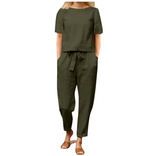 Generisch Leinen Set Damen Sommer Leicht Baumwolle Kurzarm Hosenanzug 2 Teiler Set Outfit Elegant Sportanzug Zweiteiler Einfarbig Tshirt Und Lange Hosen Lose Atmungsaktiv Hausanzug Casual Jogginganzug Generisch Leinen Set Damen Sommer Leicht Baumwolle Kurzarm Hosenanzug 2 Teiler Set Outfit Elegant Sportanzug Zweiteiler Einfarbig Tshirt Und Lange Hosen Lose Atmungsaktiv Hausanzug Casual Jogginganzug von Generisch