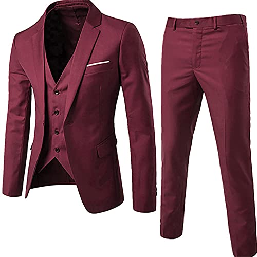 Generisch Leinenanzug Herren Anzug Elegant Hochzeit Beige Smoking Herrenanzug 3-Teilig Und Blazer Weihnachten Blau Nadelstreifen Rot XL von Generisch