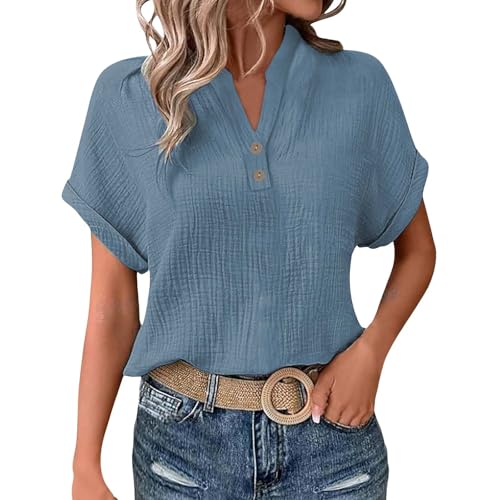 Generisch Leinenbluse Damen Sommer Kurz,Musselin Bluse Oversized Sommershirts Super Leicht Und Luftig Tunika Blusentops Damen Minimalistischer,Einfarbiger Stil Generisch Leinenbluse Damen Sommer Kurz,Musselin Bluse Oversized Sommershirts Super Leicht Und Luftig Tunika Blusentops Damen Minimalistischer,Einfarbiger Stil von Generisch