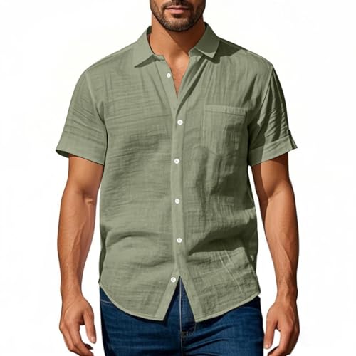 Generisch Leinenhemd Herren Hemd Kurzarm Freizeithemd Businesshemd Leinenshirt Strandhemd mit Tasche Sportshirt Weiße Tshirts Schwarzes Ohne Kragen Kleidung Weiß Stretch von Generisch