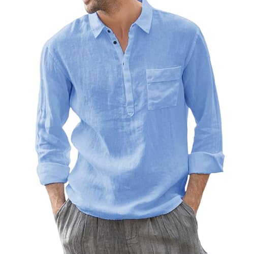 Generisch Leinenhemd Herren Hemd Langarm Casual Baumwolle Leinen Hemden Button-Down Freizeithemden Leicht Sommerhemd Strandhemd Langarmhemd Sommerhemd Stehkragenhemd Männer Hemd Weiß von Generisch