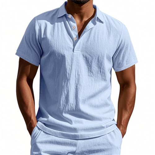 Generisch Leinenhemd Herren Kurzarm Hemd Poloshirt Herren Dünn Atmungsaktiv Strandhemd Regular Fit Freizeithemd Leicht Sommerhemden mit Knopfleiste Sportshirt Schnell Trocknend von Generisch