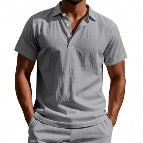 Generisch Leinenhemd Herren Kurzarm Hemd Poloshirt Herren Dünn Atmungsaktiv Strandhemd Regular Fit Freizeithemd Leicht Sommerhemden mit Knopfleiste Sportshirt Schnell Trocknend von Generisch