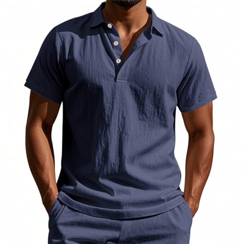Generisch Leinenhemd Herren Kurzarm Hemd Poloshirt Herren Dünn Atmungsaktiv Strandhemd Regular Fit Freizeithemd Leicht Sommerhemden mit Knopfleiste Sportshirt Schnell Trocknend von Generisch