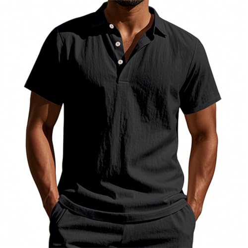 Generisch Leinenhemd Herren Kurzarm Hemd Poloshirt Herren Dünn Atmungsaktiv Strandhemd Regular Fit Freizeithemd Leicht Sommerhemden mit Knopfleiste Sportshirt Schnell Trocknend von Generisch