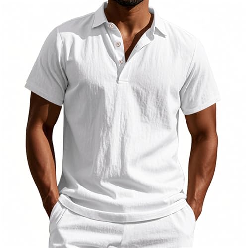 Generisch Leinenhemd Herren Kurzarm Hemd Poloshirt Herren Dünn Atmungsaktiv Strandhemd Regular Fit Freizeithemd Leicht Sommerhemden mit Knopfleiste Sportshirt Schnell Trocknend von Generisch
