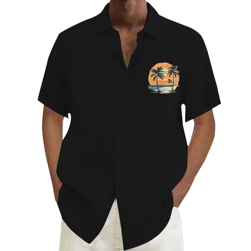 Generisch Leinenhemd Herren Kurzarm Leinenhemd Arbeit Freizeithemd Fit Business Casual Urlaub Sommer Strand Hemd Männer Hemd Schwarz Kurzarm 𝘼𝙢𝙖zon Online Shop von Generisch