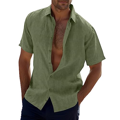 Generisch Leinenhemd Herren Lässig Button Down Sommerhemde Baumwolle Leinen Langarm Hemd Businesshemd Casual Freizeithemden Casual Regular Fit Sommer Standhemd von Generisch