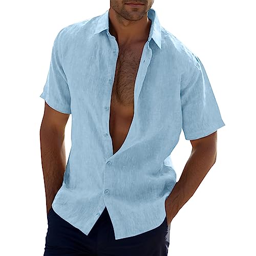 Generisch Leinenhemd Herren Lässig Button Down Sommerhemde Baumwolle Leinen Langarm Hemd Businesshemd Casual Freizeithemden Casual Regular Fit Sommer Standhemd von Generisch