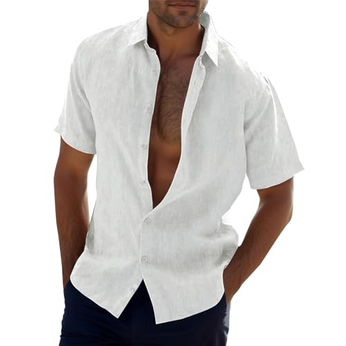 Generisch Leinenhemd Herren Lässig Button Down Sommerhemde Baumwolle Leinen Langarm Hemd Businesshemd Casual Freizeithemden Casual Regular Fit Sommer Standhemd von Generisch