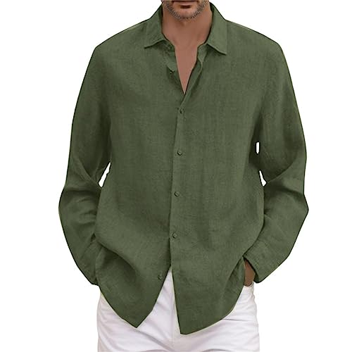 Generisch Leinenhemd Herren Langarm Baumwolle Leinen Hemd Herren Freizeithemden Casual Regular Fit Sommerhemd von Generisch