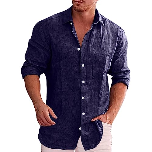Generisch Leinenhemd Herren Langarm Freizeitshirt Regular Fit Sportshirt Revers Button Down Businesshemd mit Brusttasche Herrenhemd Atmungsaktiv Bequeme Anzughemd Leicht Baggy Streetwear Oberteile von Generisch