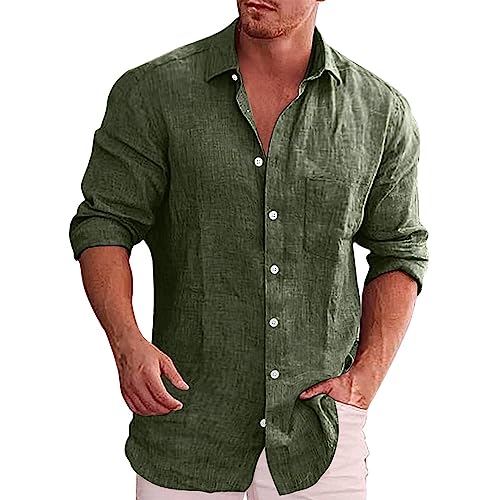 Generisch Leinenhemd Herren Langarm Freizeitshirt Regular Fit Sportshirt Revers Button Down Businesshemd mit Brusttasche Herrenhemd Atmungsaktiv Bequeme Anzughemd Leicht Baggy Streetwear Oberteile von Generisch