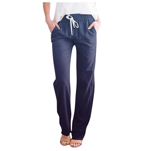 Generisch Leinenhose Damen Leicht Leinen Sommerhose Loose Freizeithose High Waist Stoffhose Yogahose Casual Einfarbig Schlupfhose Jogginghose Straight Bein Frauen Hosen Stretch Mit Taschen von Generisch