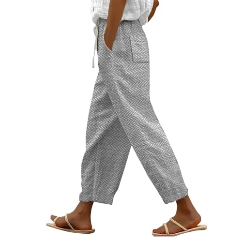Generisch Leinenhose Damen Sommer Leicht Sommerhose 7/8 Luftig Lockere Hosen mit Tunnelzug im Frühling Beachparty Outfit Jogginghose Arbeitshose Leichte Freizeithose Freizeithosen Gerade Strandhose von Generisch