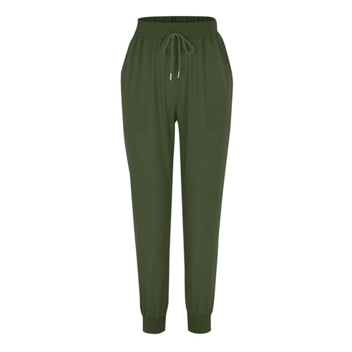 Generisch Leinenhose Damen Sommerhose Leicht Stoffhose Freizeithose Strandhose Einfarbig Locker Bequeme Chino Musselin Hose High Waist Stretch mit Taschen Gummizug Kleidung von Generisch