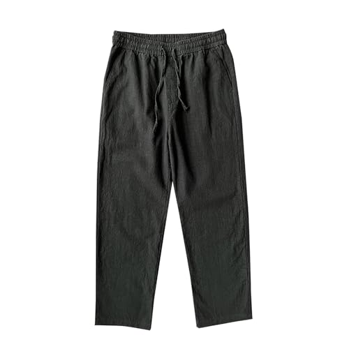 Generisch Leinenhose Herren 7/8 Hose Einfarbig Sommerhose Casual Sporthose Baumwolle Leinen Freizeithose mit Taschen Outdoorhose Elastische Taille Herrenhosen of The Day Schwarz 3XL von Generisch