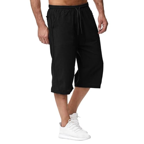 Generisch Leinenhose Herren Kurz 3/4 Sommer Leinen Shorts Leicht Luftig Sommershorts Baumwolle Leinen Stoffhose mit Tunnelzug Locker Komfort Sportshorts Outdoor Sport Strandshorts von Generisch
