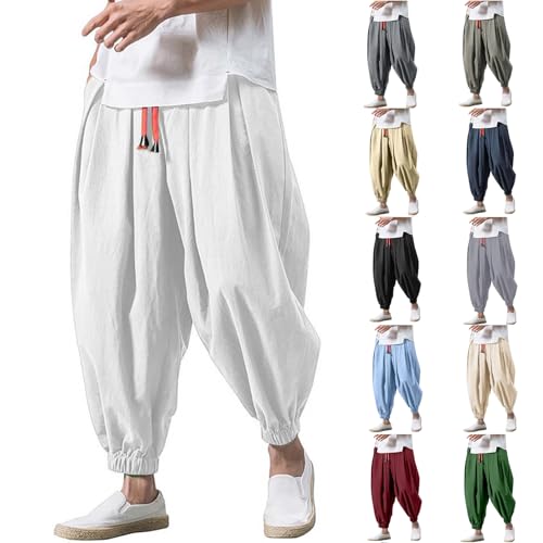 Generisch Leinenhose Herren Lang Baggy Haremshose Weite Leichte Sommerhose Pumphose Japanische Hose Freizeithose Mittelalter Hose Herren Aladinhose Mit Kordelzug Y2k Hippie Streetwear von Generisch