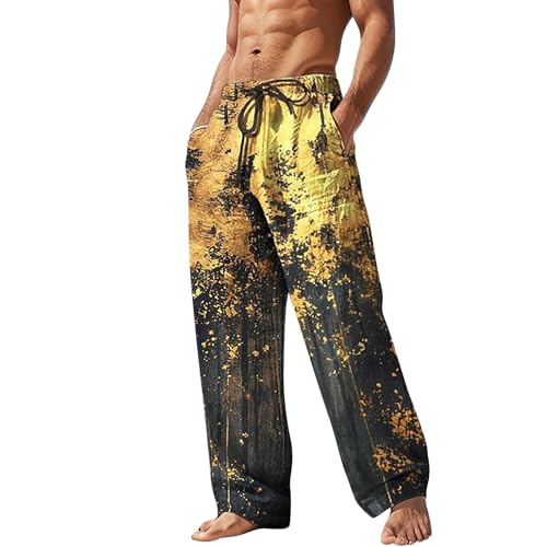 Generisch Leinenhose Herren Lang Mit Kordelzug Leichte Sommerhose Herren Freizeithose Sommerhose Leicht Freizeithose Urlaub Strandhose Linen Pants Sommer Hosen Herren Locker von Generisch