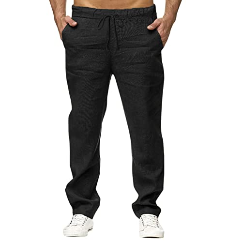 Generisch Leinenhose Herren Leicht Einfarbig Sommer Strand Yogahose Weites Bein Loungehose Leinenhose Herren Lang Herren Hose 6XL Sporthose Herren Lang Slim Fit von Generisch