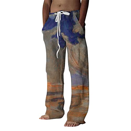 Generisch Leinenhose Herren Sommerhose Leicht Herren mit Kordelzug Strandhose Freizeithose Lang Herrenhosen Stilvoll und elegant von Generisch