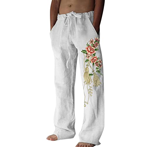 Generisch Leinenhose Herren Sommerhose Leicht Herren mit Kordelzug Strandhose Freizeithose Lang Leinenhose Herren Sommer Für Frühjahr/Sommer von Generisch