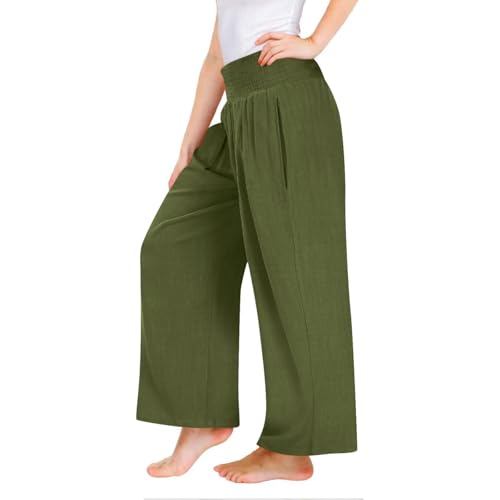 Generisch Leinenhose Mädchen Elegant Weites Bein Hose Baumwolle Leinen Stoffhose Casual Lose Sommer Strandhose Einfarbig Lässig Sommerhose Leicht Atmungsaktiv Freizeithose High Waist Sporthose von Generisch