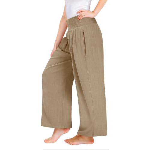 Generisch Leinenhose Mädchen Elegant Weites Bein Hose Baumwolle Leinen Stoffhose Casual Lose Sommer Strandhose Einfarbig Lässig Sommerhose Leicht Atmungsaktiv Freizeithose High Waist Sporthose von Generisch