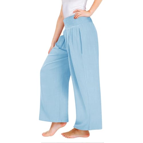 Generisch Leinenhose Mädchen Elegant Weites Bein Hose Baumwolle Leinen Stoffhose Casual Lose Sommer Strandhose Einfarbig Lässig Sommerhose Leicht Atmungsaktiv Freizeithose High Waist Sporthose von Generisch