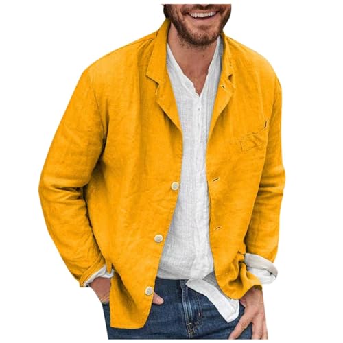 Generisch Leinenjacke Herren Sommer Baumwolle Leinen Einfarbig Leinenhemd Cardigan Leicht Atmungsaktive Langarmshirt Button Down Lässige Herrenjacke Sportlich Freizeithemd Business Anzug von Generisch
