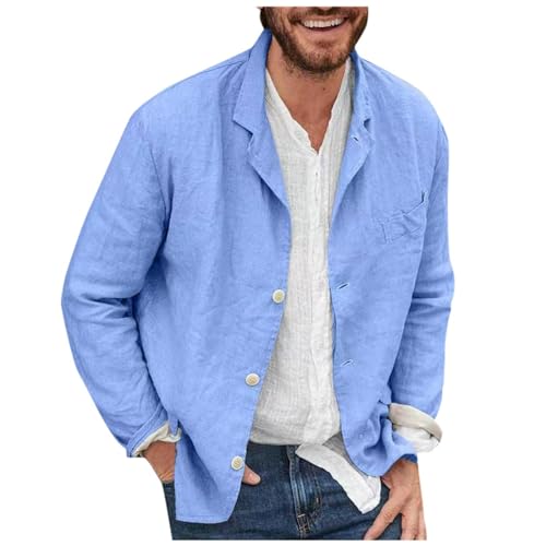 Generisch Leinenjacke Herren Sommer Baumwolle Leinen Einfarbig Leinenhemd Cardigan Leicht Atmungsaktive Langarmshirt Button Down Lässige Herrenjacke Sportlich Freizeithemd Business Anzug von Generisch